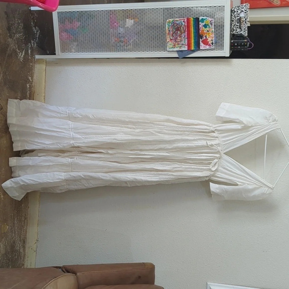 Kalita Ushi Maxi Dress Silk Lattice Plunge necklace flowy White size xs - Picture 7 of 14